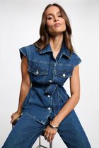 Sleeveless denim jacket raw denim women