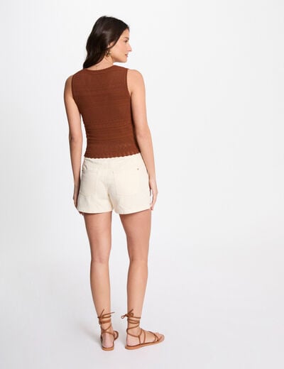 Knitted top with V-neck cognac brown women