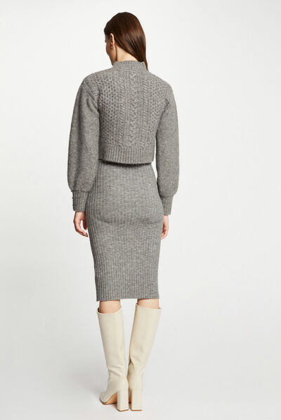 Fitted jumper dress with 2 en 1 effect anthracite grey ladies'