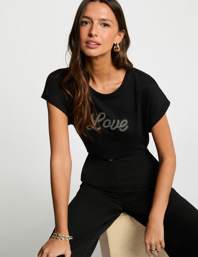 v neck t shirt with rhinestones black women V-neck t-shirt with rhinestones black women