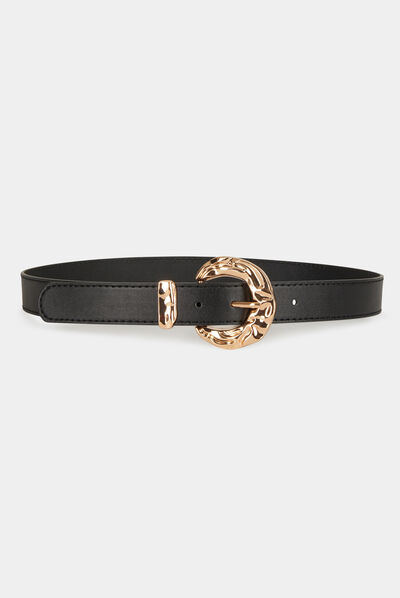 Belt with hammered buckle black ladies'
