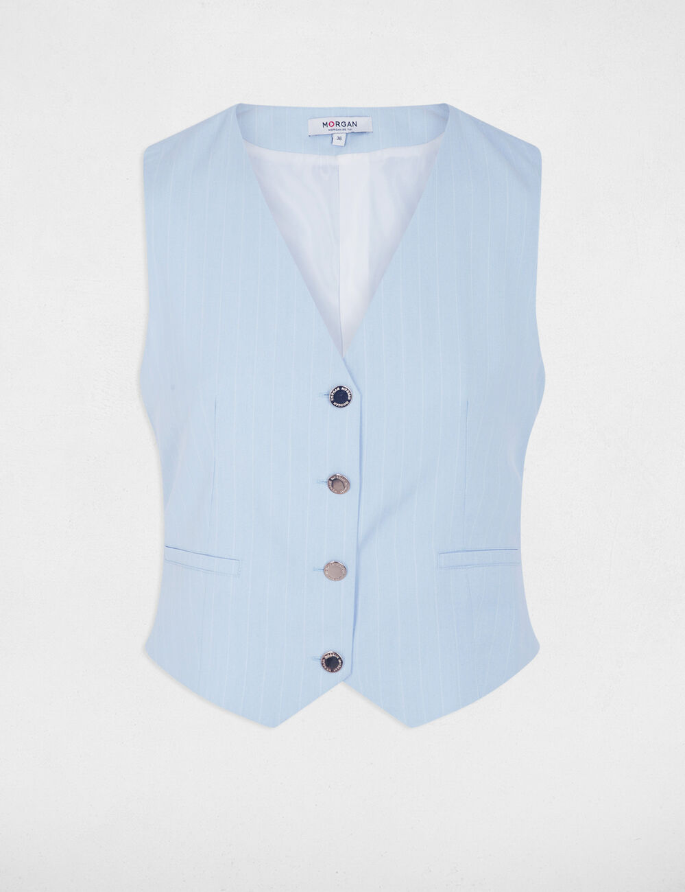 Striped V-neck cardigan sky blue women