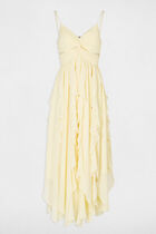 Long dress with V-neck pastel yellow women