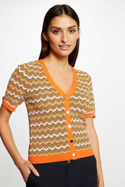 Short-sleeved jumper chevron print orange ladies'