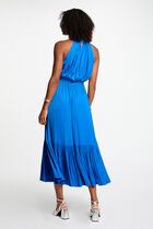 Robe longue évasée fluide bleu electrique femme