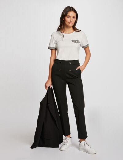 High-waisted straight trousers black ladies'