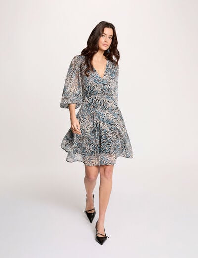 Short dress with puff sleeves multicolor women