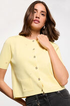 Short cardigan with round neck pastel yellow women
