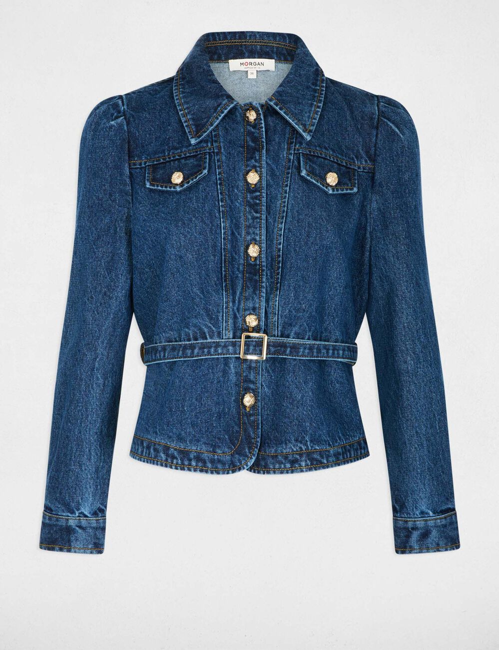 Belted denim jacket denim stone women
