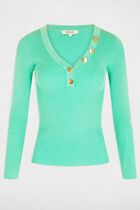 Long-sleeved jumper buttons fine knit mint green women