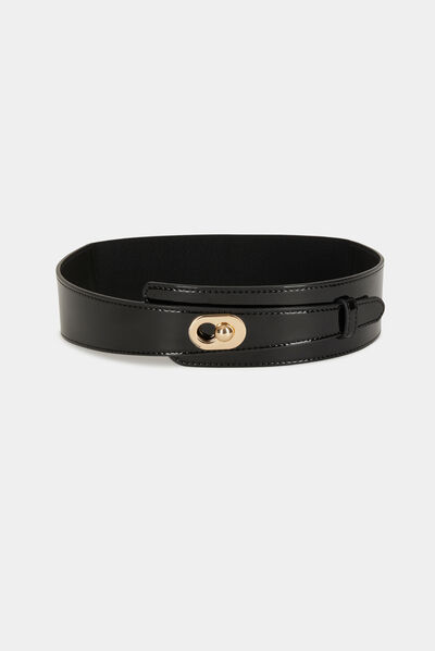 Asymmetric elasticised belt black ladies'