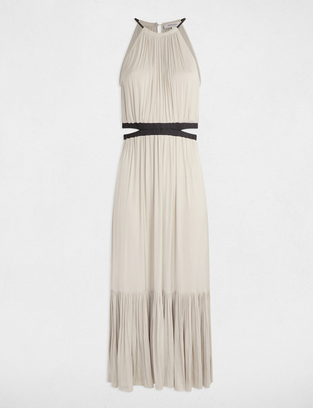 Satin maxi straight dress beige women