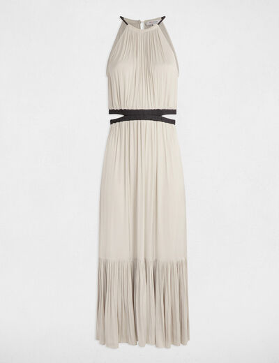 Satin maxi straight dress beige women