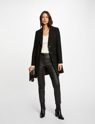 Waisted coat with zipped detail black ladies'