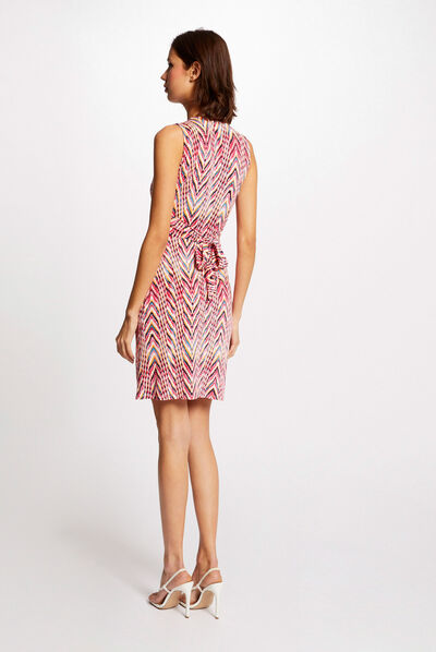 Straight sleeveless dress chevron print fuchsia ladies'