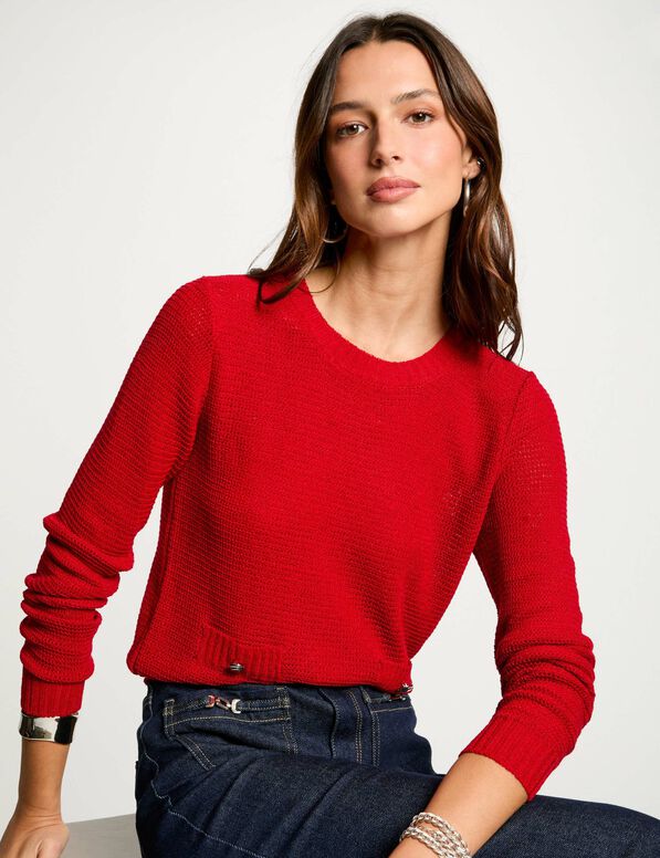 jumper openwork and round neck red women Jumper openwork and round neck red women
