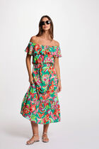 Robe midi évasée imprimée multicolore femme