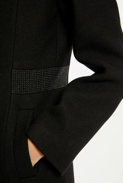 Zipped waisted coat with studs black ladies'
