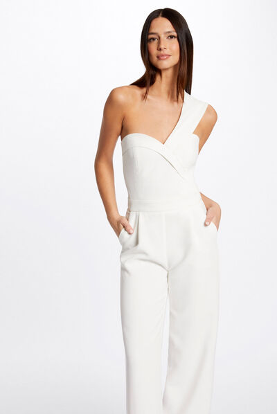 Asymetrical wide leg jumpsuit ecru ladies'