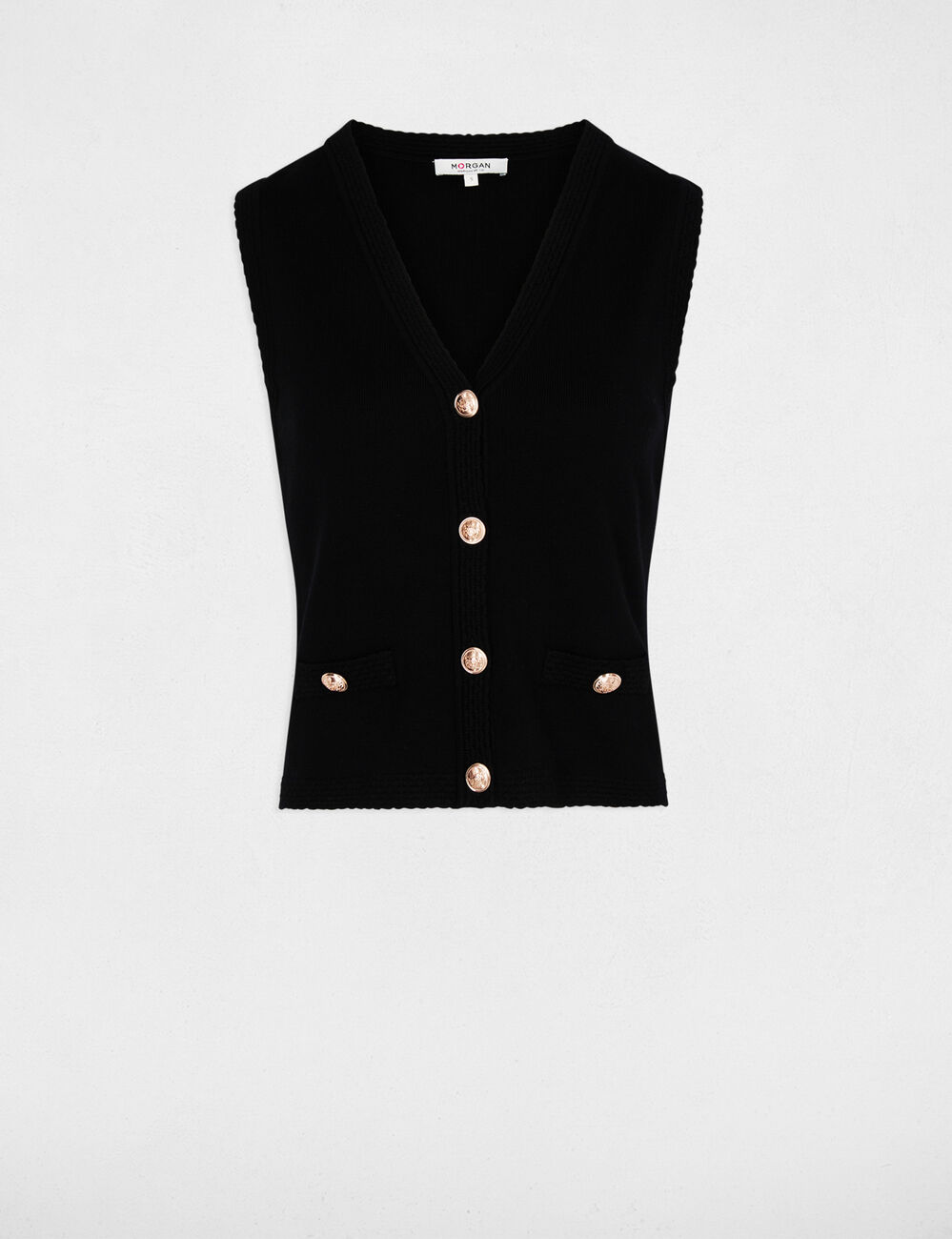 Sleeveless V-neck cardigan black women