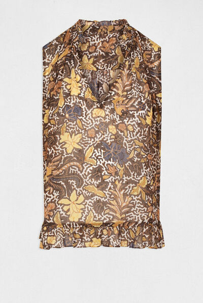 Sleeveless blouse with vegetal print multico ladies'