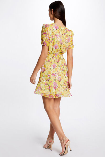 A-line dress ruffles and floral print multico ladies'