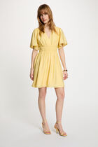 Pleated short dress light yellow women