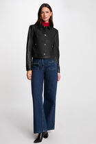 Blouson court simili cuir noir femme