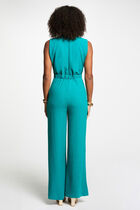 Combinaison jambe large détail boucle bleu turquoise femme