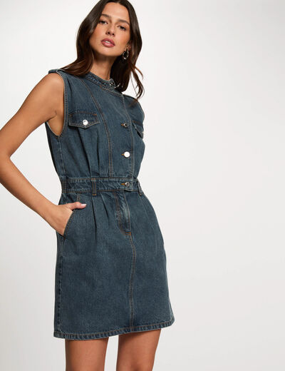 Straight mini denim dress stone wash denim women