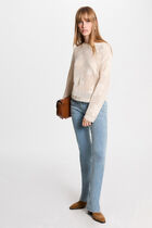 Jumper openwork and round neck ivory women
