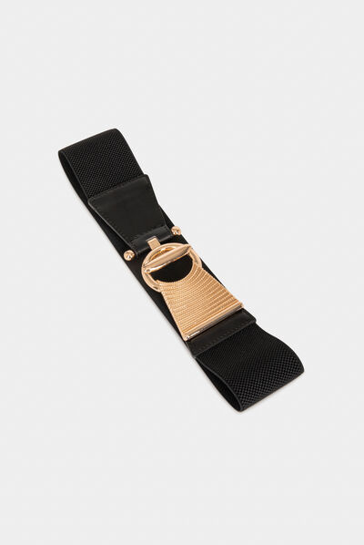 Elasticised belt with toggle fastening black ladies'