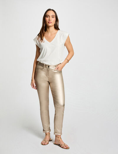 Fitted trousers wet effect gold women