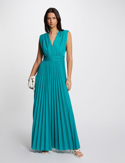 Maxi A-line pleated dress turquoise ladies'