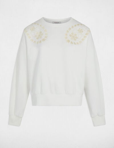 Embroidered knit sweater white women