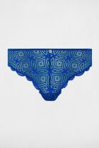 Tanga en dentelle bleu femme
