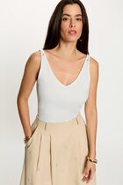 Shiny V-neck tank top white women