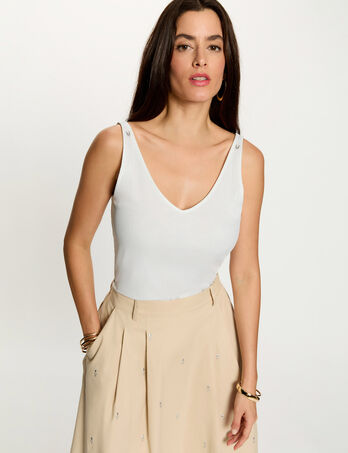 Shiny V-neck tank top white women