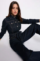 Wide-leg denim jumpsuit raw denim women
