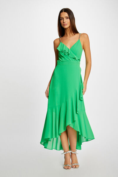 Maxi A-line dress with ruffles green ladies'