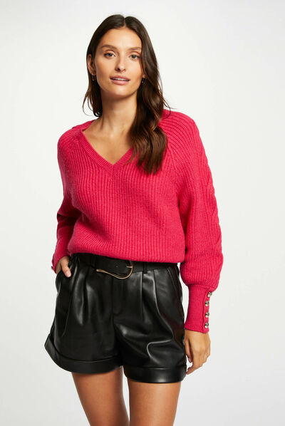Long-sleeved jumper with V-neck medium pink ladies'