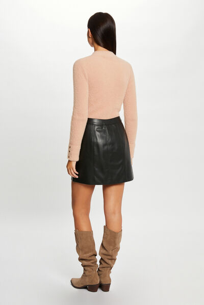 Faux leather buttoned straight skirt black ladies'