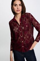 Lace shirt with a notched collar bordeaux women