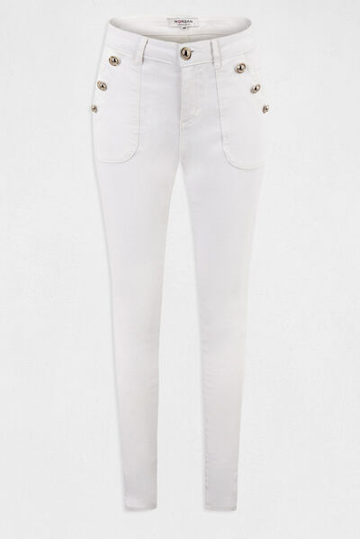 Skinny trousers with buttons ecru ladies'