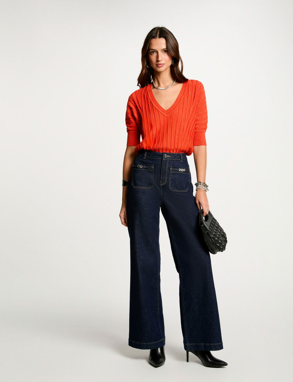 Jumper 3/4-length sleeves dark orange women