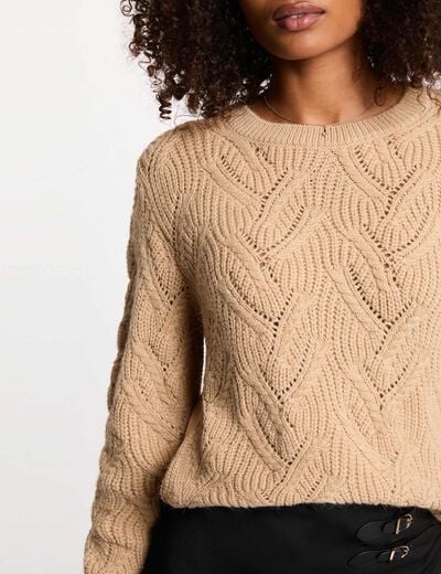 Fancy knit sweater beige women