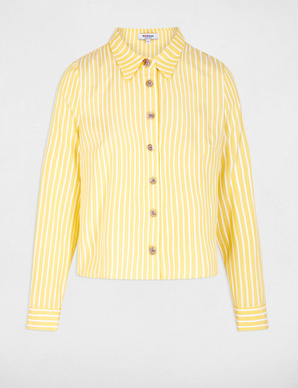 Cropped striped shirt light yellow women