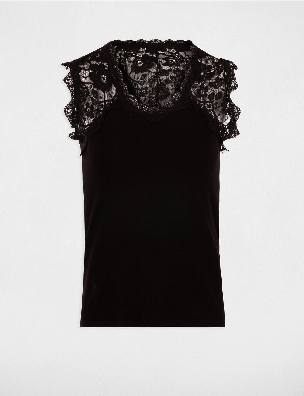 Vest top with wide lace straps black women