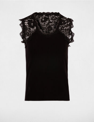Vest top with wide lace straps black women