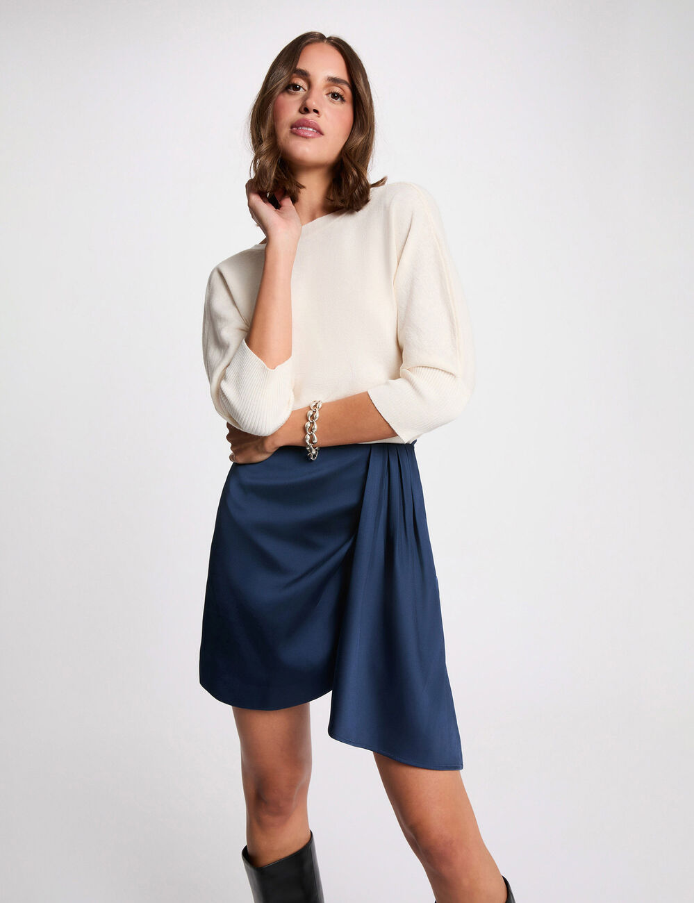Satin short skirt petroleum blue women